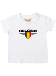 Baby Kinder-Shirt Belgien, Wappen mit Wunschnamen und Wunschnummer Land, Länder, weiss, 0-6 Monate