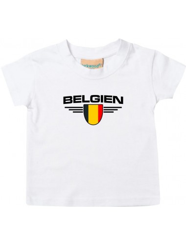 Baby Kinder-Shirt Belgien, Wappen mit Wunschnamen und Wunschnummer Land, Länder, weiss, 0-6 Monate