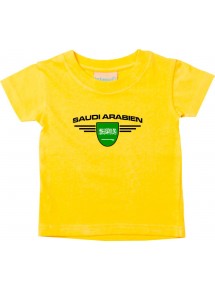 Baby Kinder-Shirt Saudi Arabien, Wappen mit Wunschnamen und Wunschnummer Land, Länder, gelb, 0-6 Monate
