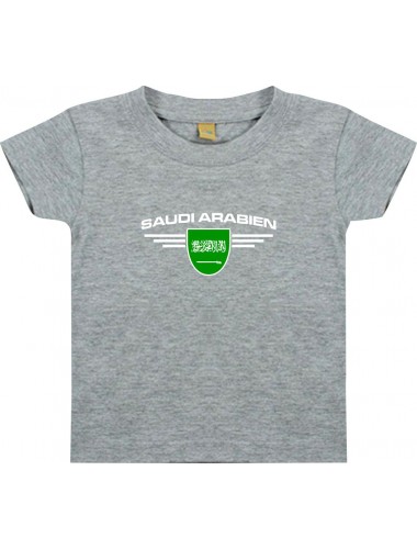 Baby Kinder-Shirt Saudi Arabien, Wappen mit Wunschnamen und Wunschnummer Land, Länder, grau, 0-6 Monate