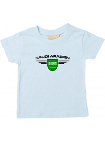 Baby Kinder-Shirt Saudi Arabien, Wappen mit Wunschnamen und Wunschnummer Land, Länder, hellblau, 0-6 Monate