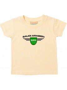 Baby Kinder-Shirt Saudi Arabien, Wappen mit Wunschnamen und Wunschnummer Land, Länder, hellgelb, 0-6 Monate