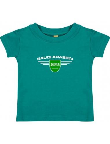 Baby Kinder-Shirt Saudi Arabien, Wappen mit Wunschnamen und Wunschnummer Land, Länder, jade, 0-6 Monate