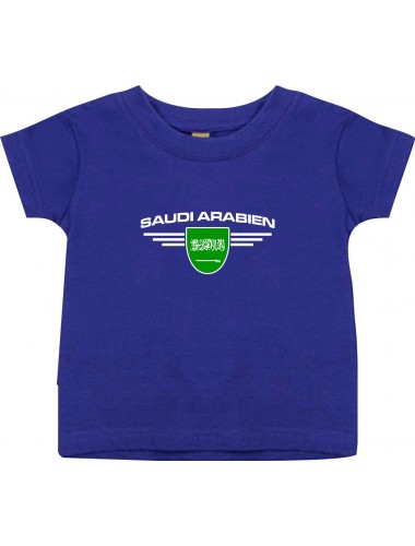 Baby Kinder-Shirt Saudi Arabien, Wappen mit Wunschnamen und Wunschnummer Land, Länder, lila, 0-6 Monate