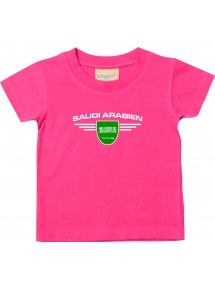 Baby Kinder-Shirt Saudi Arabien, Wappen mit Wunschnamen und Wunschnummer Land, Länder, pink, 0-6 Monate