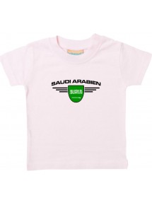 Baby Kinder-Shirt Saudi Arabien, Wappen mit Wunschnamen und Wunschnummer Land, Länder, rosa, 0-6 Monate