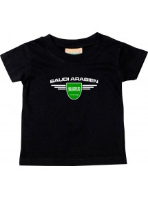 Baby Kinder-Shirt Saudi Arabien, Wappen mit Wunschnamen und Wunschnummer Land, Länder, schwarz, 0-6 Monate