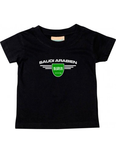 Baby Kinder-Shirt Saudi Arabien, Wappen mit Wunschnamen und Wunschnummer Land, Länder, schwarz, 0-6 Monate