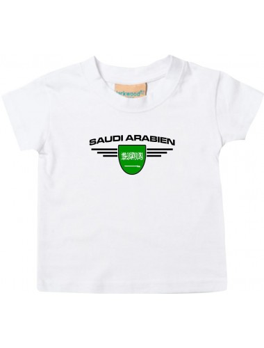 Baby Kinder-Shirt Saudi Arabien, Wappen mit Wunschnamen und Wunschnummer Land, Länder, weiss, 0-6 Monate