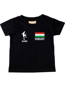 Kinder T-Shirt Fussballshirt Hungary Ungarn mit Ihrem Wunschnamen bedruckt, schwarz, 0-6 Monate