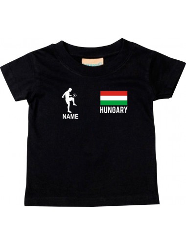 Kinder T-Shirt Fussballshirt Hungary Ungarn mit Ihrem Wunschnamen bedruckt, schwarz, 0-6 Monate