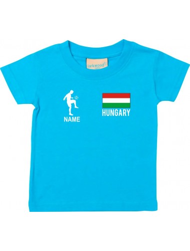 Kinder T-Shirt Fussballshirt Hungary Ungarn mit Ihrem Wunschnamen bedruckt, tuerkis, 0-6 Monate