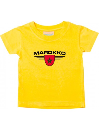 Baby Kinder-Shirt Marokko, Wappen mit Wunschnamen und Wunschnummer Land, Länder, gelb, 0-6 Monate