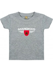 Baby Kinder-Shirt Marokko, Wappen mit Wunschnamen und Wunschnummer Land, Länder, grau, 0-6 Monate