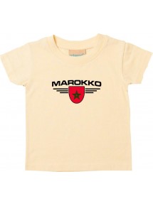 Baby Kinder-Shirt Marokko, Wappen mit Wunschnamen und Wunschnummer Land, Länder, hellgelb, 0-6 Monate