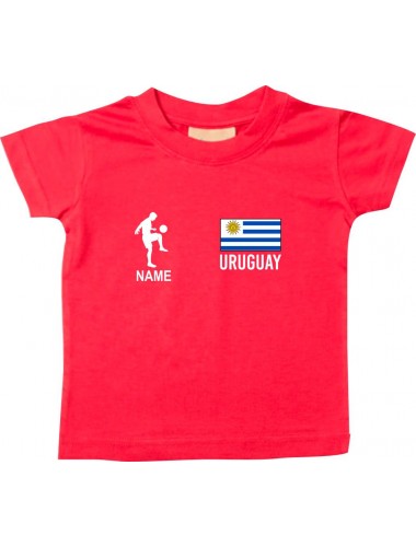 Kinder T-Shirt Fussballshirt Uruguay mit Ihrem Wunschnamen bedruckt, rot, 0-6 Monate