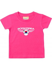 Baby Kinder-Shirt Südkorea, Wappen mit Wunschnamen und Wunschnummer Land, Länder, pink, 0-6 Monate