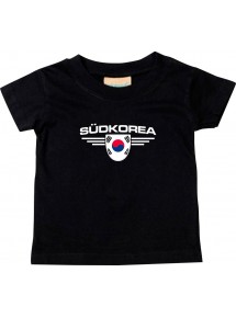 Baby Kinder-Shirt Südkorea, Wappen mit Wunschnamen und Wunschnummer Land, Länder, schwarz, 0-6 Monate