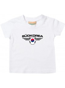 Baby Kinder-Shirt Südkorea, Wappen mit Wunschnamen und Wunschnummer Land, Länder, weiss, 0-6 Monate