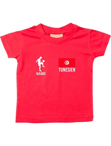 Kinder T-Shirt Fussballshirt Tunesien mit Ihrem Wunschnamen bedruckt, rot, 0-6 Monate
