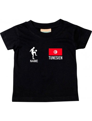 Kinder T-Shirt Fussballshirt Tunesien mit Ihrem Wunschnamen bedruckt, schwarz, 0-6 Monate