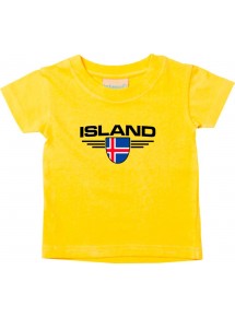 Baby Kinder-Shirt Island, Wappen mit Wunschnamen und Wunschnummer Land, Länder, gelb, 0-6 Monate