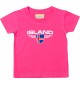 Baby Kinder-Shirt Island, Wappen mit Wunschnamen und Wunschnummer Land, Länder, pink, 0-6 Monate
