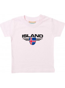 Baby Kinder-Shirt Island, Wappen mit Wunschnamen und Wunschnummer Land, Länder, rosa, 0-6 Monate