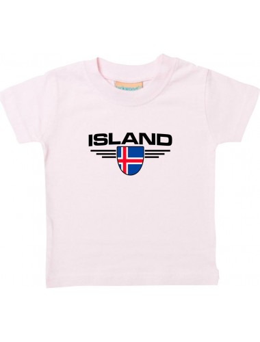 Baby Kinder-Shirt Island, Wappen mit Wunschnamen und Wunschnummer Land, Länder, rosa, 0-6 Monate