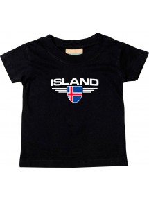 Baby Kinder-Shirt Island, Wappen mit Wunschnamen und Wunschnummer Land, Länder, schwarz, 0-6 Monate
