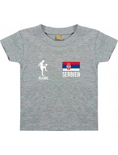 Kinder T-Shirt Fussballshirt Serbien mit Ihrem Wunschnamen bedruckt, grau, 0-6 Monate