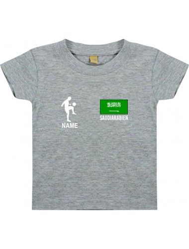 Kinder T-Shirt Fussballshirt Saudiarabien mit Ihrem Wunschnamen bedruckt, grau, 0-6 Monate