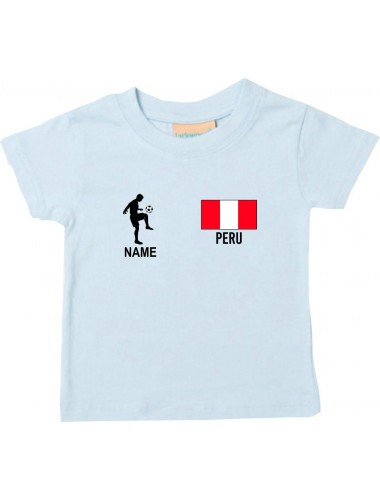 Kinder T-Shirt Fussballshirt Peru mit Ihrem Wunschnamen bedruckt, hellblau, 0-6 Monate