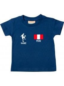 Kinder T-Shirt Fussballshirt Peru mit Ihrem Wunschnamen bedruckt, navy, 0-6 Monate