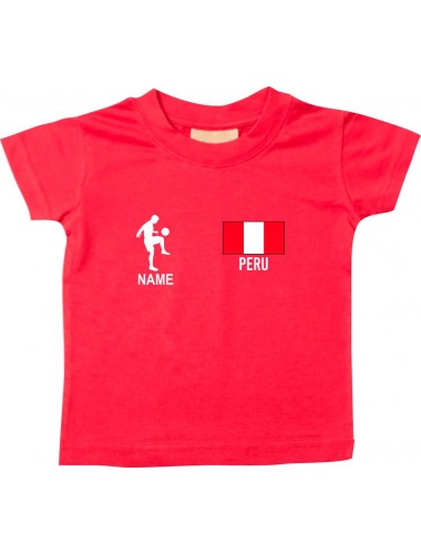 Kinder T-Shirt Fussballshirt Peru mit Ihrem Wunschnamen bedruckt, rot, 0-6 Monate