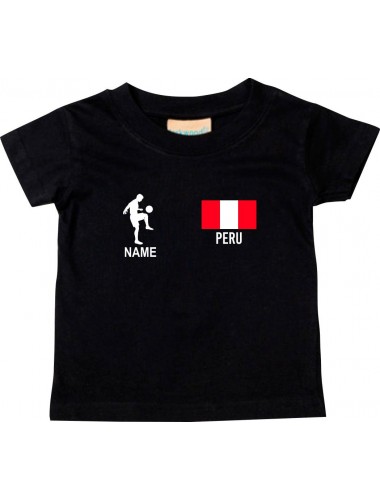 Kinder T-Shirt Fussballshirt Peru mit Ihrem Wunschnamen bedruckt, schwarz, 0-6 Monate