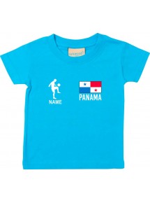 Kinder T-Shirt Fussballshirt Panama mit Ihrem Wunschnamen bedruckt, tuerkis, 0-6 Monate