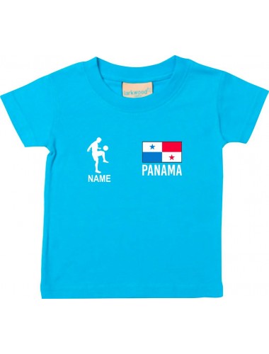 Kinder T-Shirt Fussballshirt Panama mit Ihrem Wunschnamen bedruckt, tuerkis, 0-6 Monate