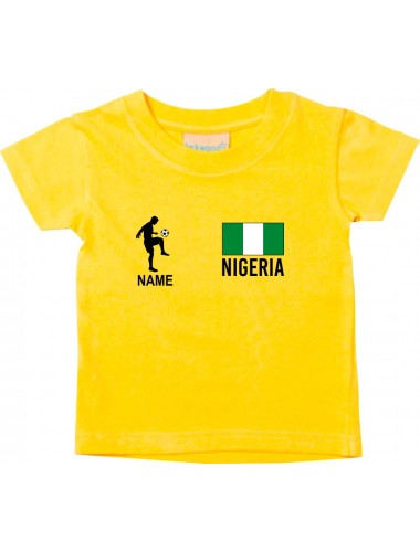 Kinder T-Shirt Fussballshirt Nigeria mit Ihrem Wunschnamen bedruckt, gelb, 0-6 Monate