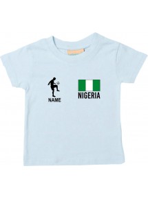 Kinder T-Shirt Fussballshirt Nigeria mit Ihrem Wunschnamen bedruckt, hellblau, 0-6 Monate
