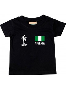 Kinder T-Shirt Fussballshirt Nigeria mit Ihrem Wunschnamen bedruckt, schwarz, 0-6 Monate