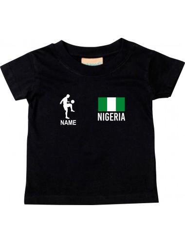 Kinder T-Shirt Fussballshirt Nigeria mit Ihrem Wunschnamen bedruckt, schwarz, 0-6 Monate
