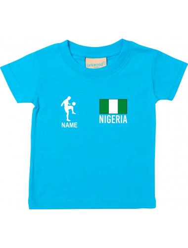 Kinder T-Shirt Fussballshirt Nigeria mit Ihrem Wunschnamen bedruckt, tuerkis, 0-6 Monate