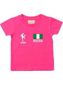 Kinder T-Shirt Fussballshirt Nigeria mit Ihrem Wunschnamen bedruckt, pink, 0-6 Monate