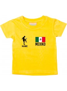 Kinder T-Shirt Fussballshirt Mexiko mit Ihrem Wunschnamen bedruckt, gelb, 0-6 Monate