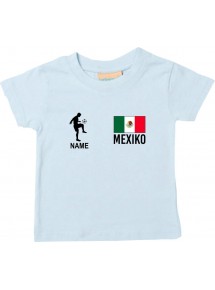 Kinder T-Shirt Fussballshirt Mexiko mit Ihrem Wunschnamen bedruckt, hellblau, 0-6 Monate