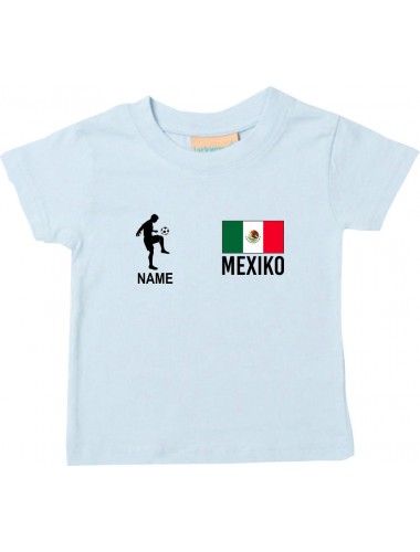 Kinder T-Shirt Fussballshirt Mexiko mit Ihrem Wunschnamen bedruckt, hellblau, 0-6 Monate