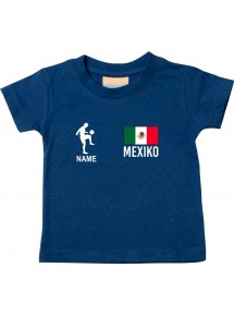 Kinder T-Shirt Fussballshirt Mexiko mit Ihrem Wunschnamen bedruckt, navy, 0-6 Monate