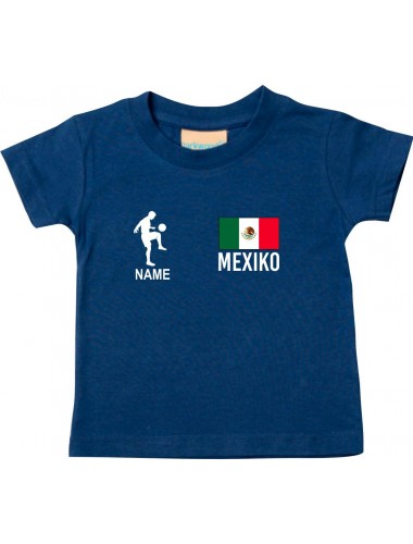 Kinder T-Shirt Fussballshirt Mexiko mit Ihrem Wunschnamen bedruckt, navy, 0-6 Monate