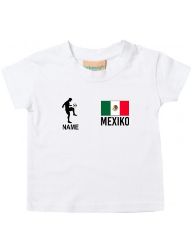 Kinder T-Shirt Fussballshirt Mexiko mit Ihrem Wunschnamen bedruckt, weiss, 0-6 Monate